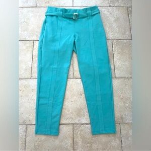 Betabrand High Waist Belted Skinny Pants, Teal, Large